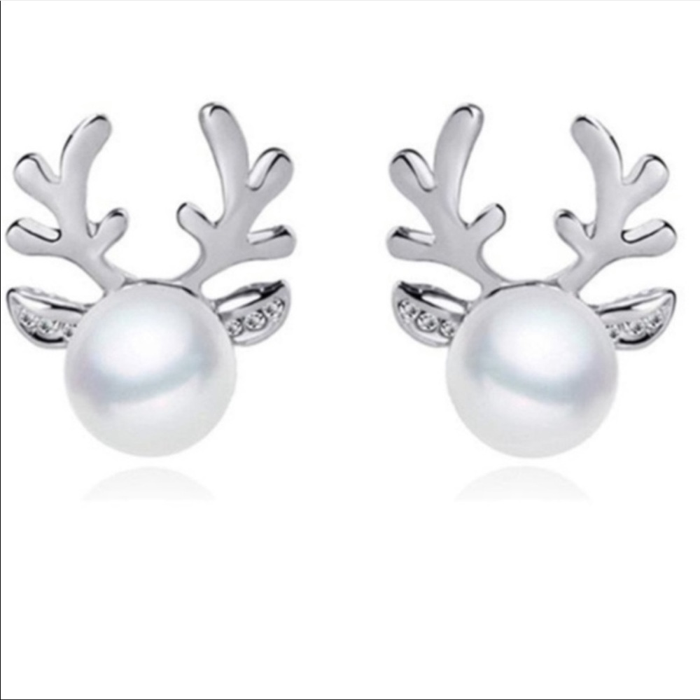Pearl Reindeer Antler Earrings with clear backing